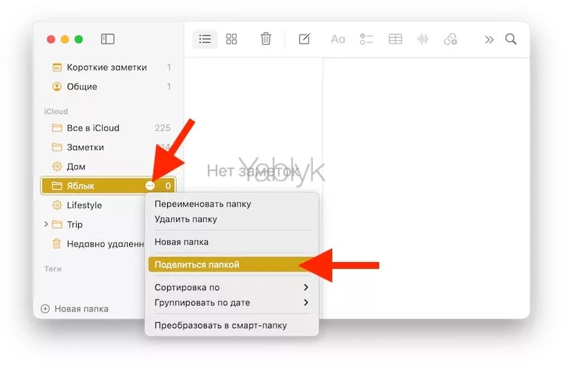 Как создать общую папку заметок на Mac?
