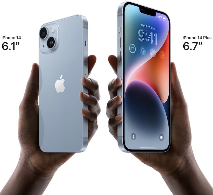 Сравнение размеров iPhone 14 и iPhone 14 Plus