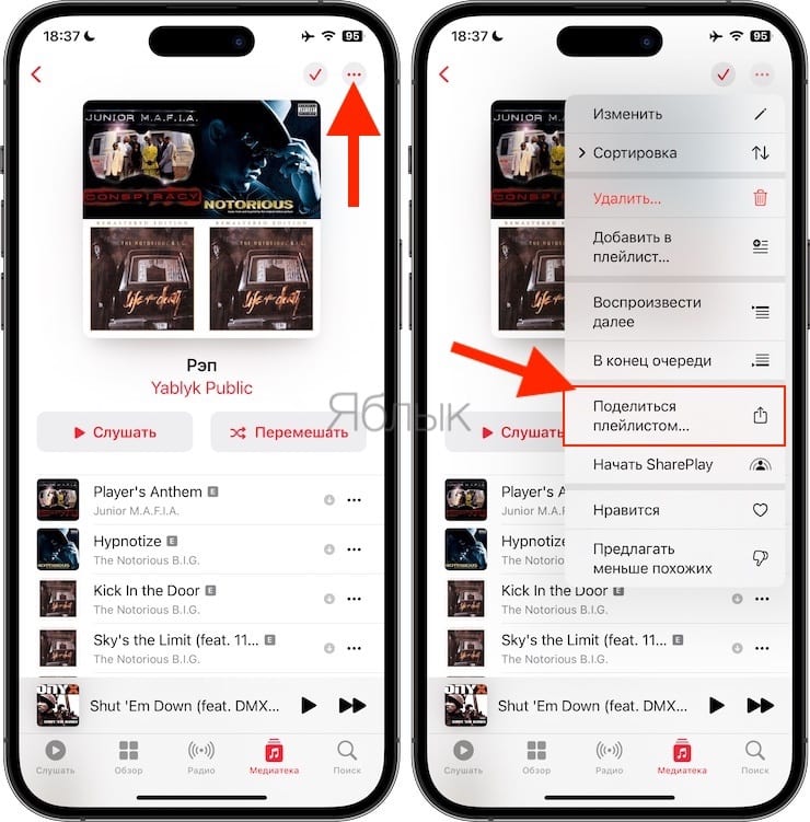 Как поделиться плейлистом из Apple Music