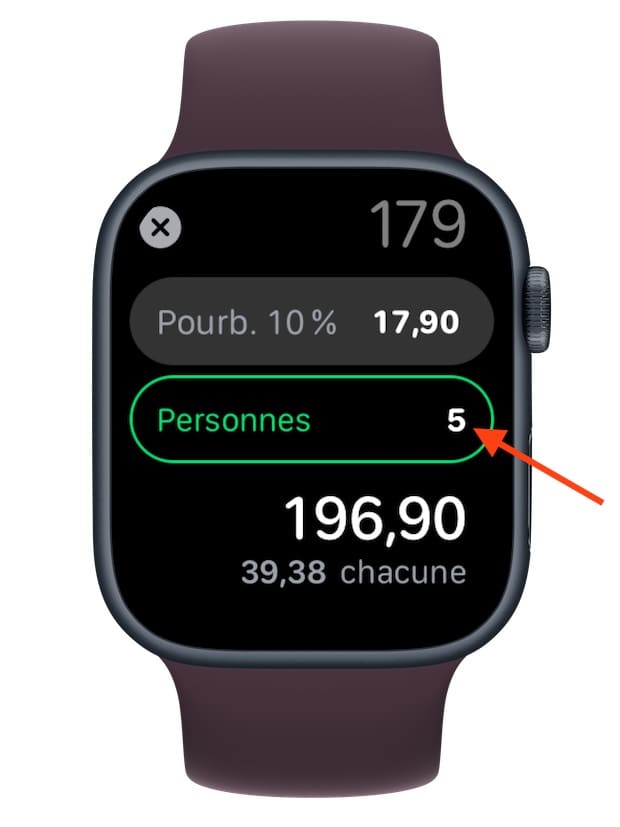 Comment calculer rapidement la facture totale de tous les invités et déterminer des conseils sur l'Apple Watch