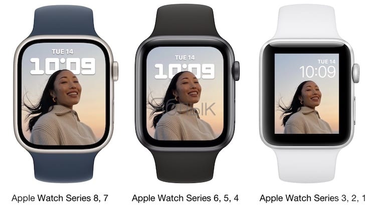 Сравнение размеров всех версий Apple Watch Series