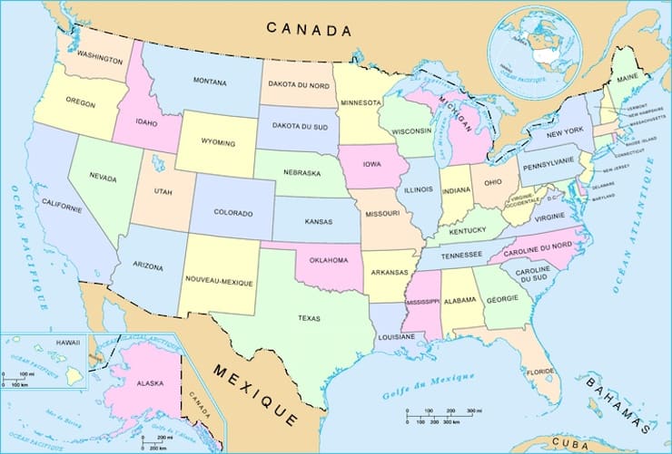 Carte des États des États-Unis