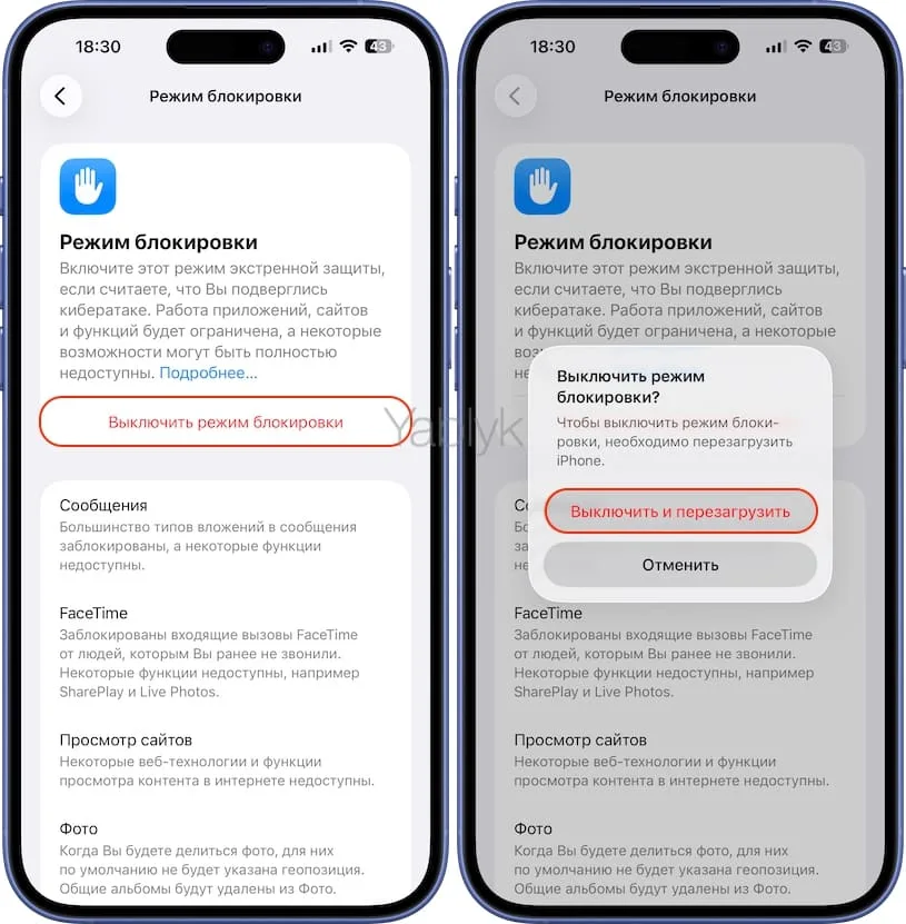 Как отключить «Режим блокировки» на iPhone