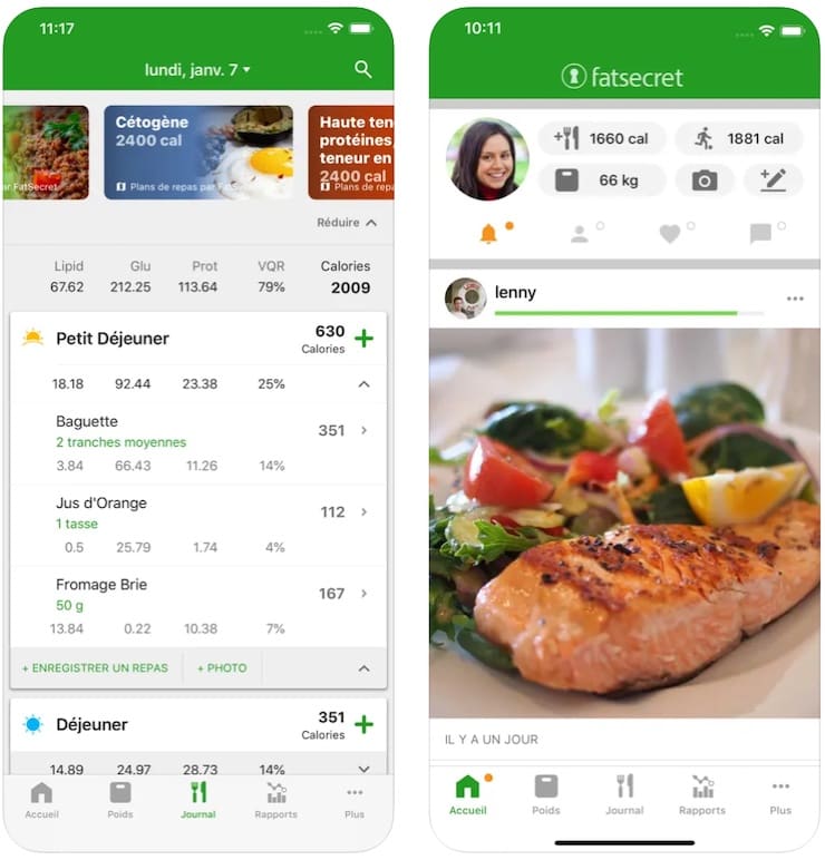Compteur de calories de FatSecret pour iPhone, Android et Windows