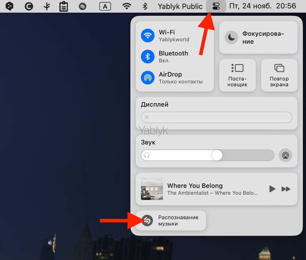 Как распознавать песни в macOS из Пункта управления