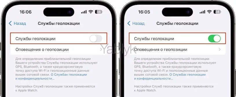 Настройки геолокации на iPhone