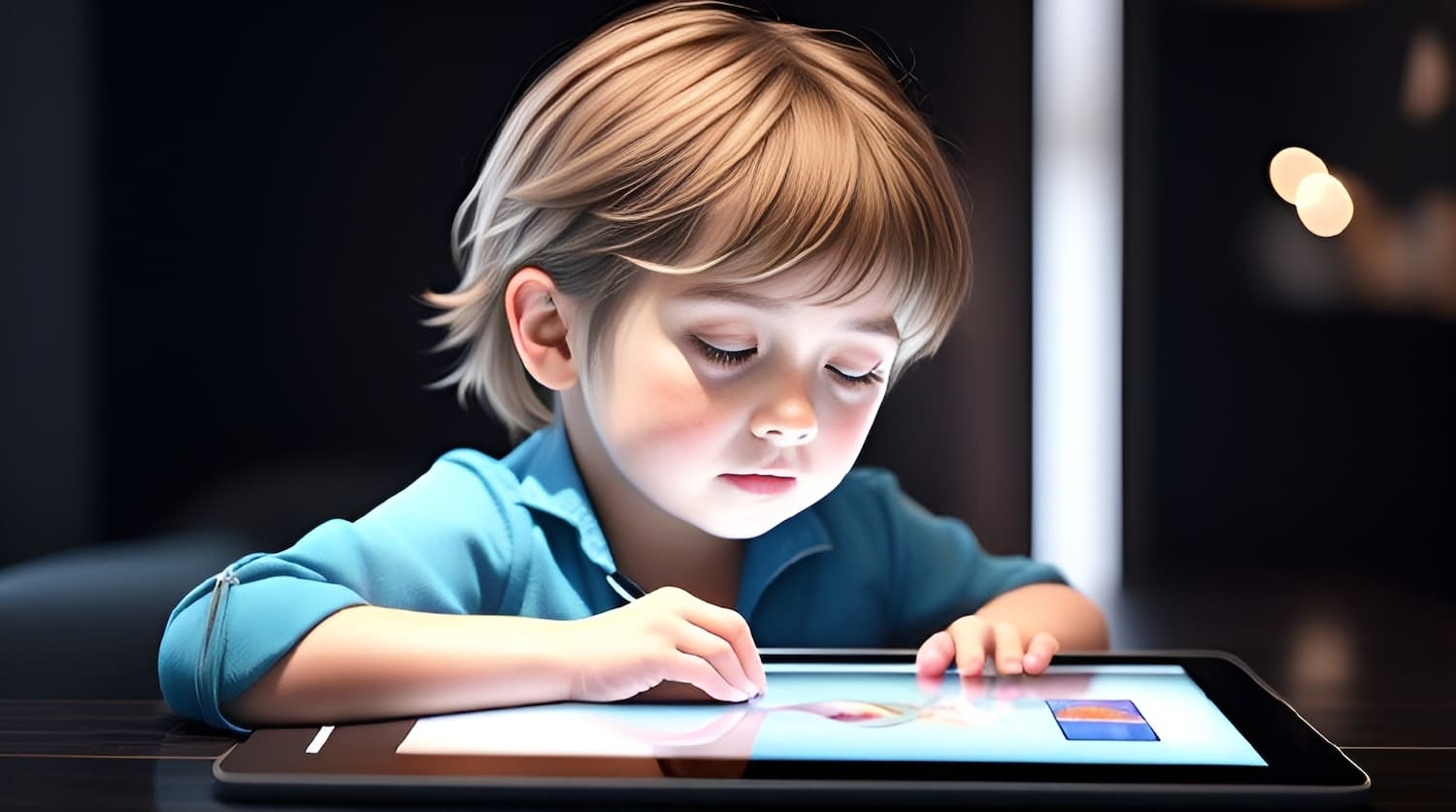 Ребенок смотрит в экран планшета