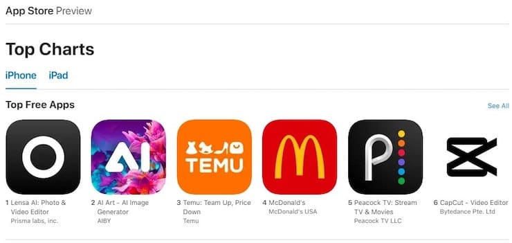Приложение Lensa в ТОП App Store 