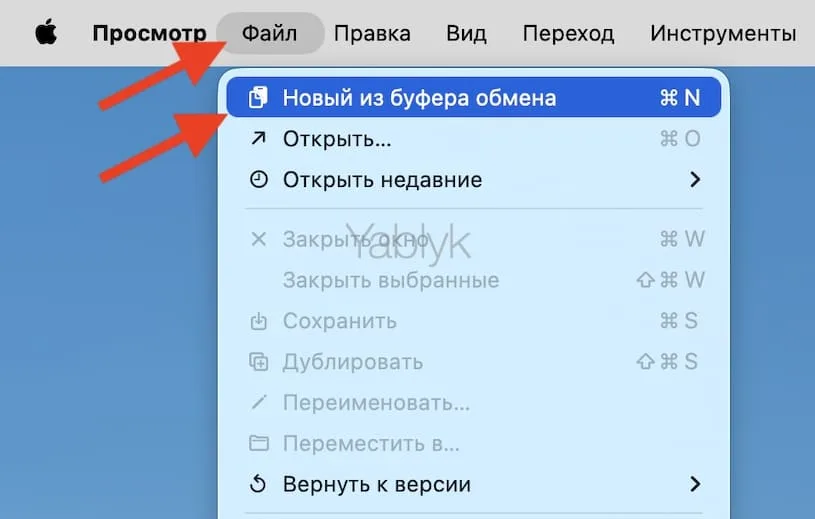 Вставка скриншота из буфера обмена на Mac