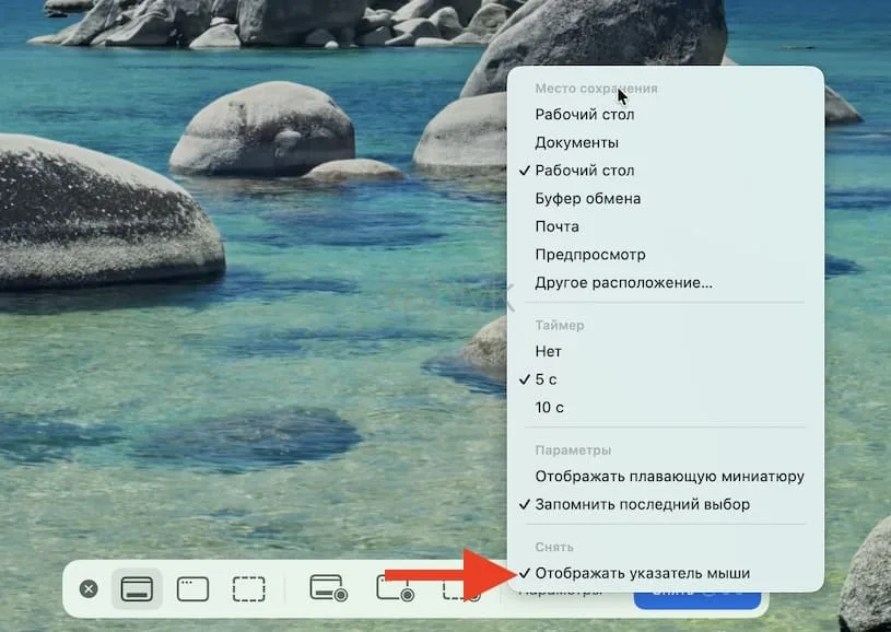 Отображение курсора мыши на скриншотах в macOS