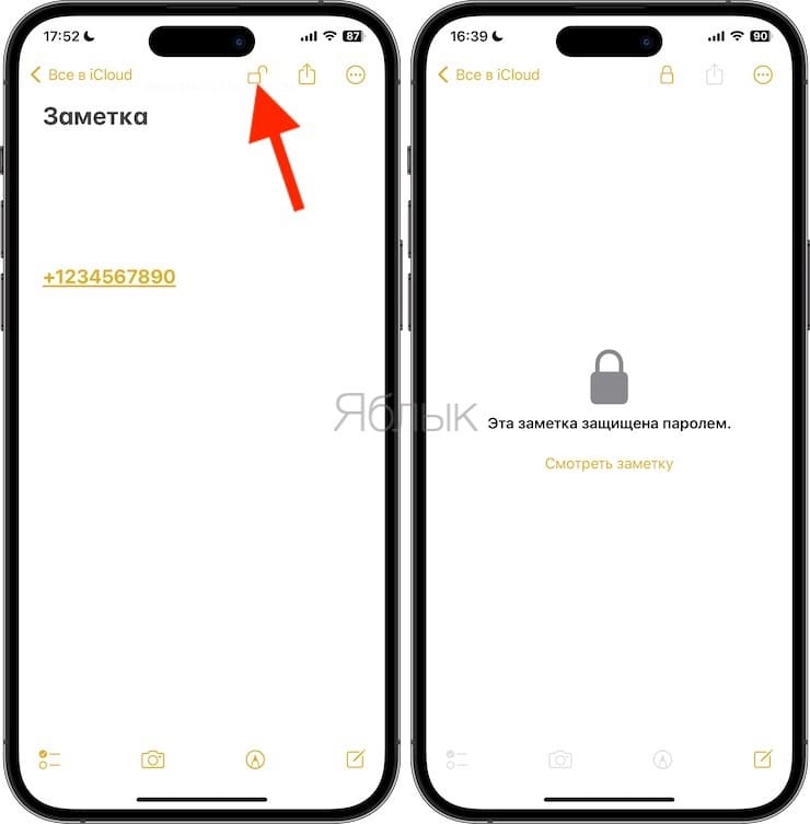 Сохраните контакт в приложении «Заметки» на iPhone и заблокируйте его паролем