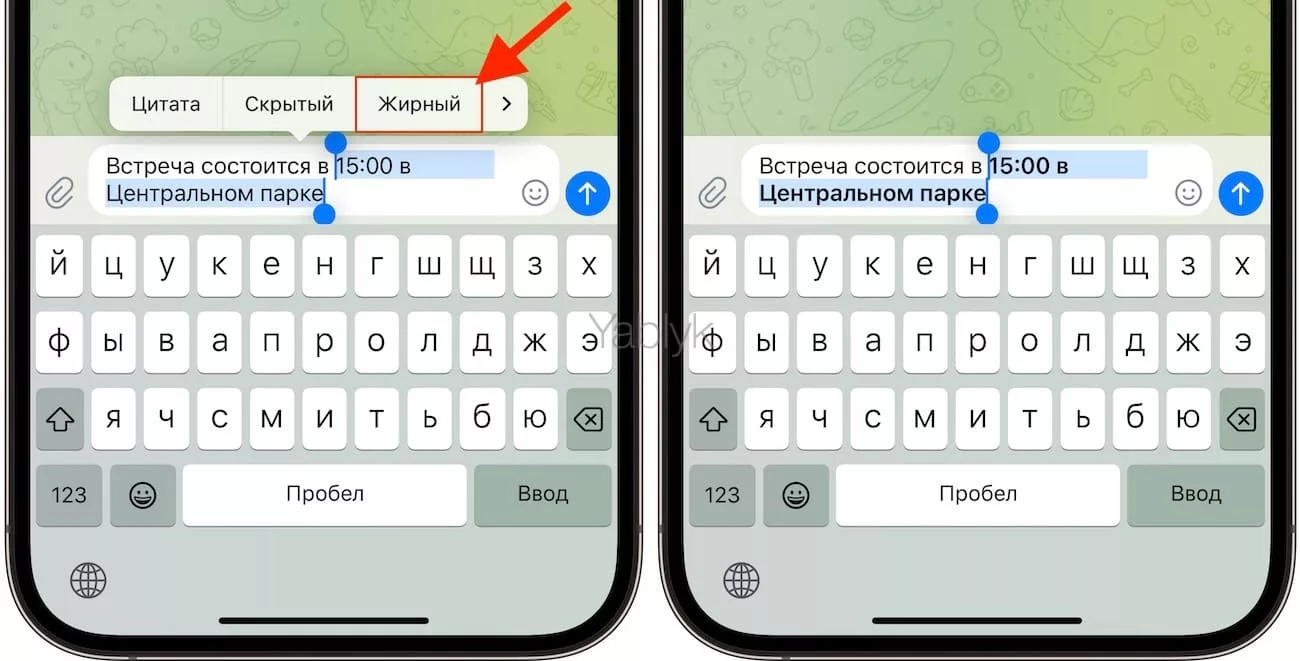 Как сделать жирный текст в Телеграм на Айфоне