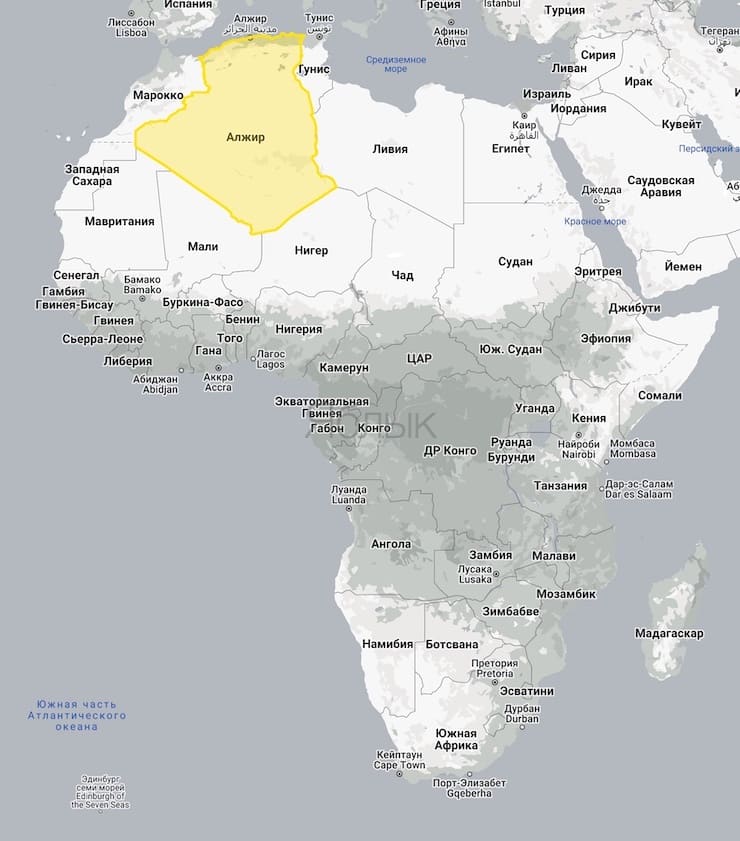 Сравнение размеров территорий Алжира и России