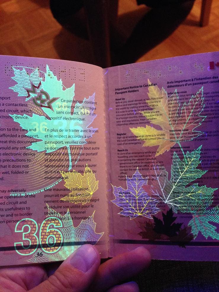 passport of canada under ultraviolet light1