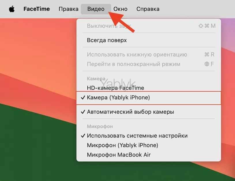 Как выбрать камеру на Mac