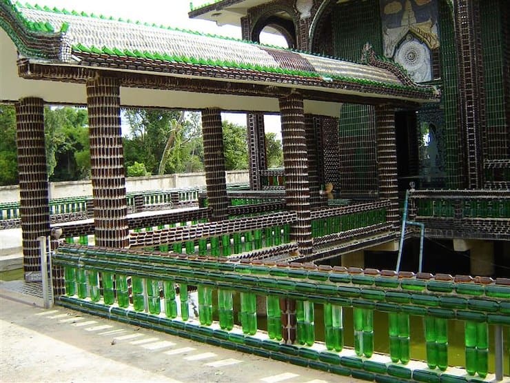 wat pa maha chedi keo a temple made of beer bottles in thailand