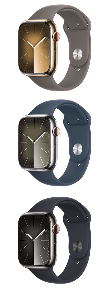 Цвета Apple Watch Series 9 в корпусе из нержавеющей стали