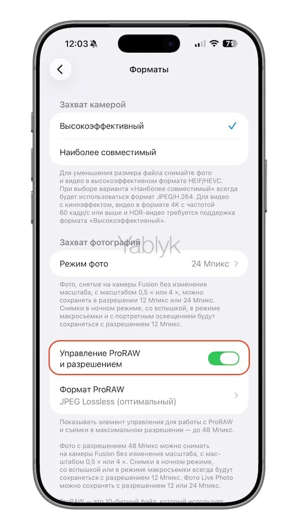 Как в камере Айфона включить съемку с разрешением 48 МП?