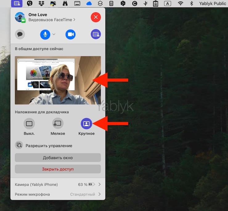 Как на Mac использовать «Наложение для докладчика», чтобы показать свое лицо при совместном использовании экрана