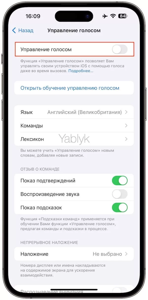 Как отключить функцию «Управление голосом» на iPhone