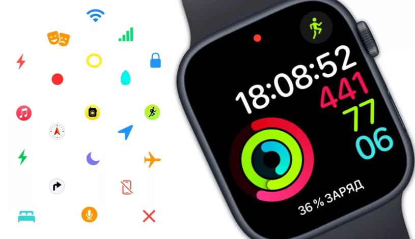 Объяснение всех значков и символов на экране Apple Watch