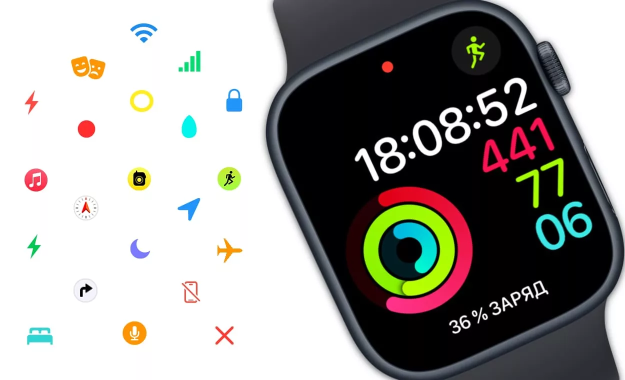 Объяснение всех значков и символов на экране Apple Watch