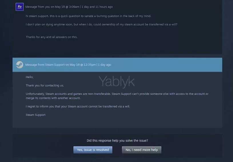 Вы не сможете передать свой аккаунт в Steam кому-то другому после смерти