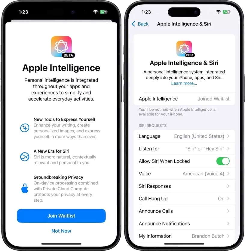 Список ожидания apple intellige в ios 18