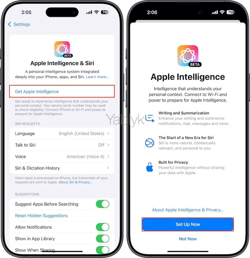 Установка функций apple intelligence на iPhone