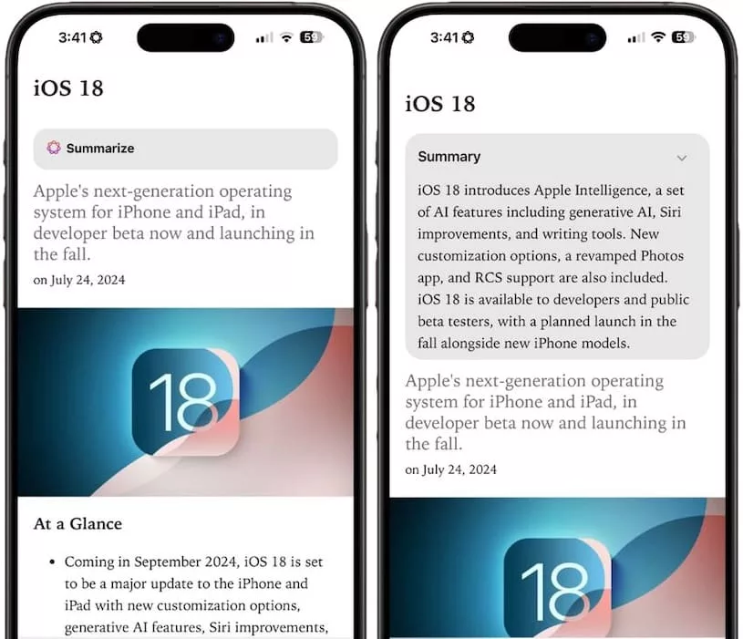 ios 18 1 safari summarize