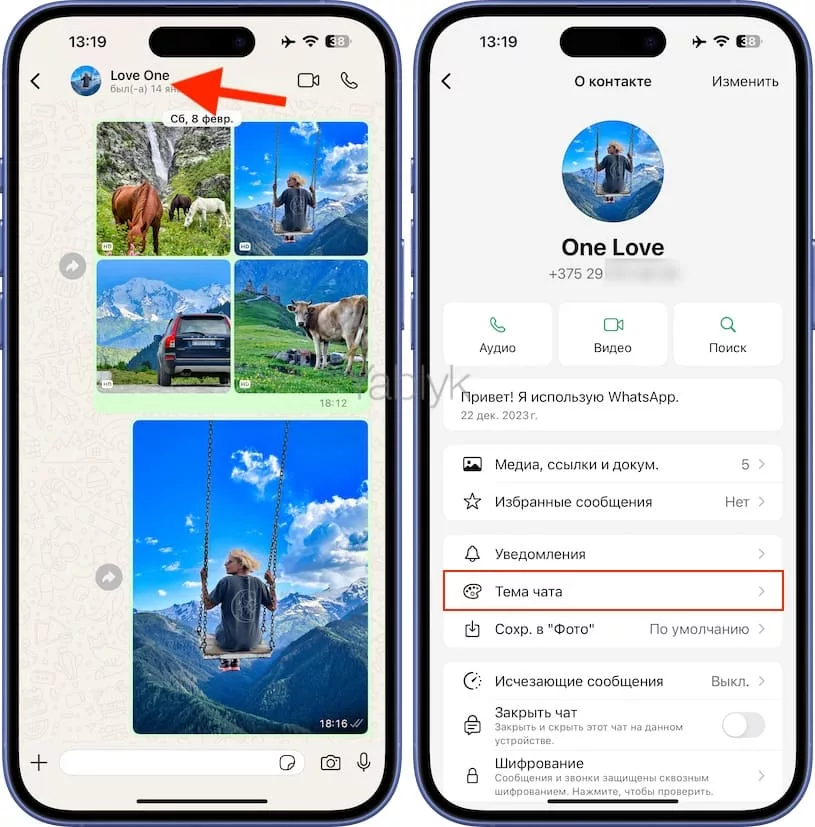 Изменение темы для конкретного чата в Ватсап