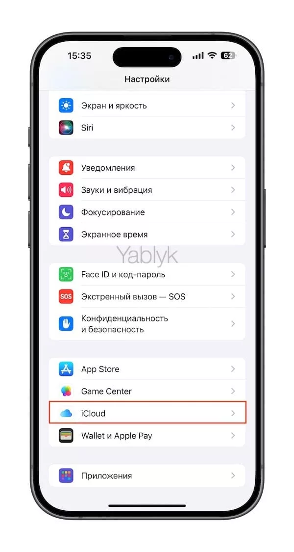 Раздел «iCloud» в приложении «Настройки»