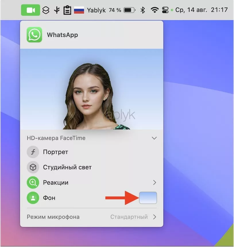 Как поменять фон в видеозвонке на Mac?