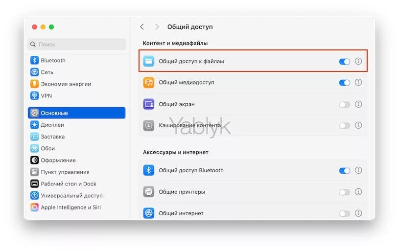 Настройка функции «Общий доступ к файлам» в macOS