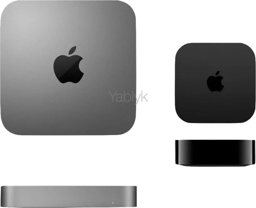 Визуальное сравнение размеров mac mini и apple tv