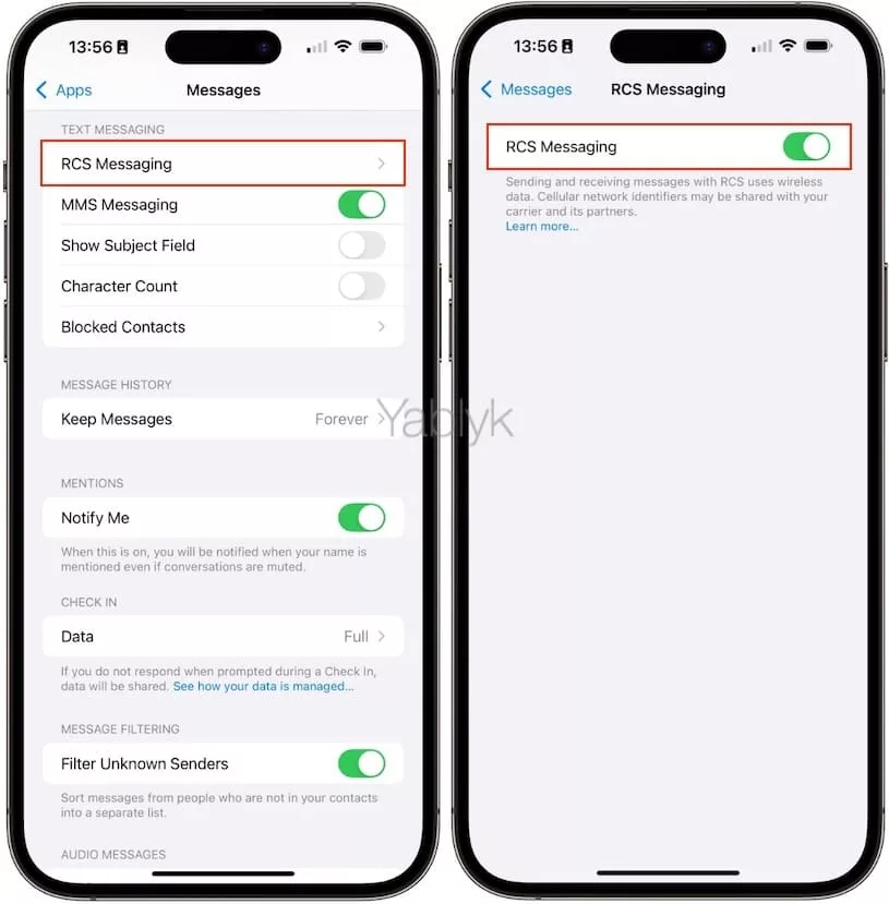 Как включить RCS на iPhone?