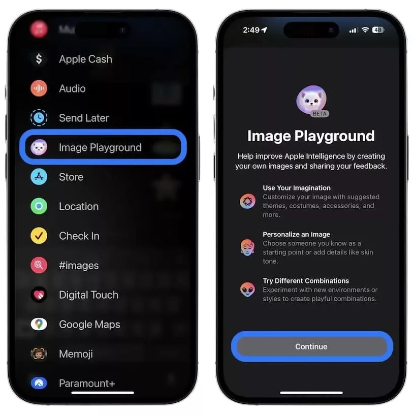 Где на iPhone находится функция Image Playground?