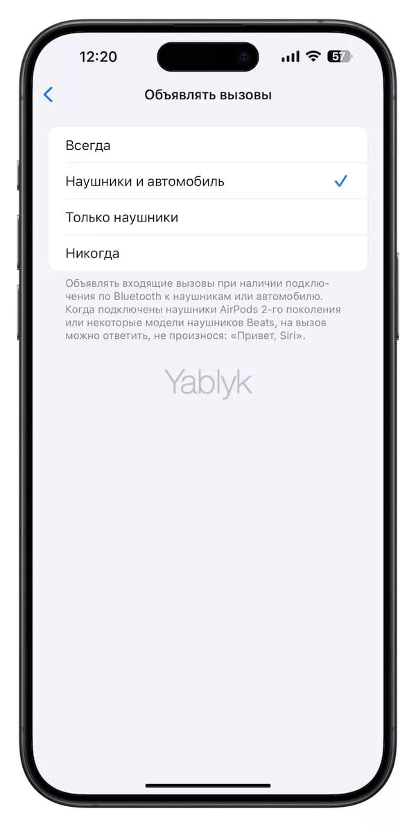 Объявление вызовов на iPhone