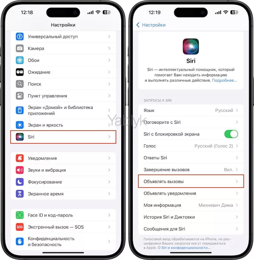 Объявление вызовов на iPhone