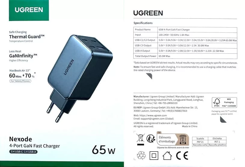 Коробка ugreen gan 65w 4 ports