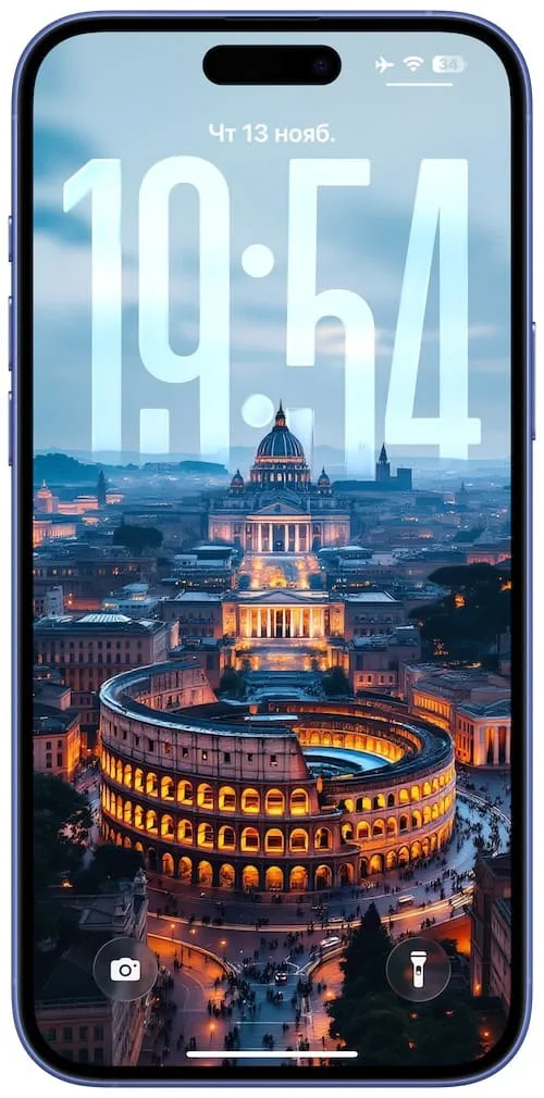 Обои для iPhone c 3D эффектом в сочетании с большими часами