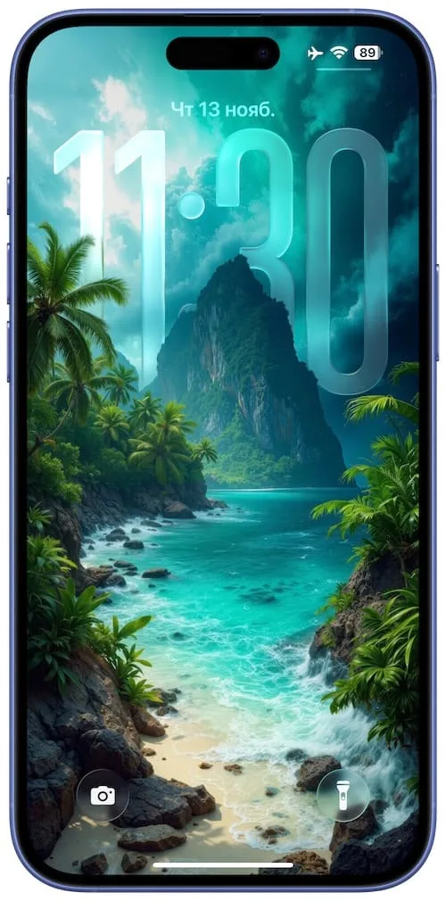 Обои для iPhone c 3D эффектом в сочетании с большими часами