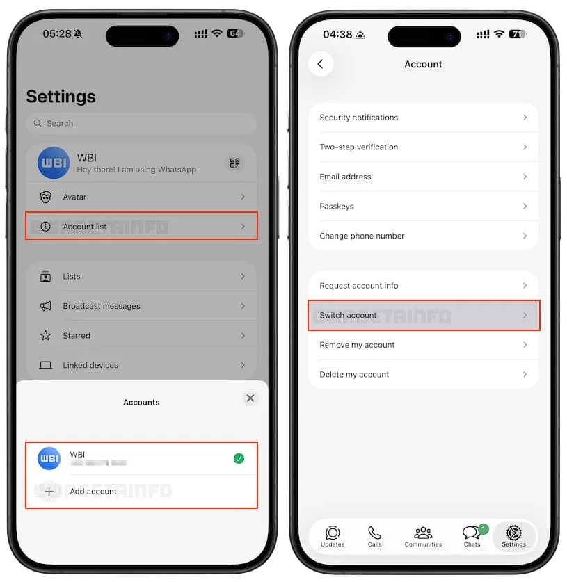 whatsapp manage add use switch multiple accounts ios