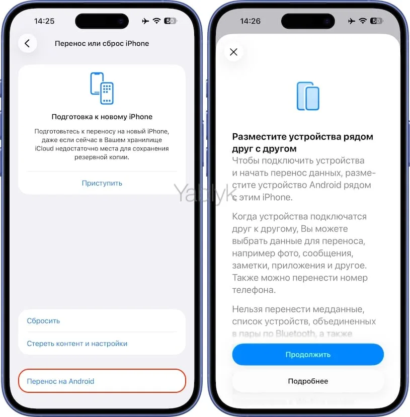 Упрощенный перенос данных с iPhone на Android