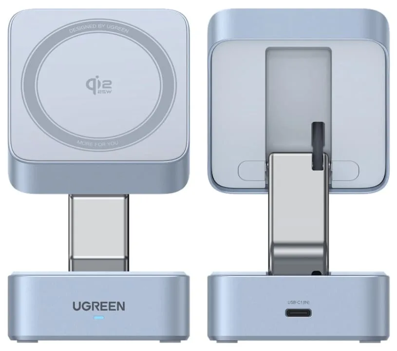 Ugreen Qi2 25W MagFlow 2-in-1: быстрая беспроводная зарядка iPhone - дизайн