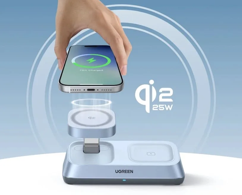 Беспроводная зарядная станции Ugreen Qi2 25 Вт MagFlow 3-in-1 (W711)