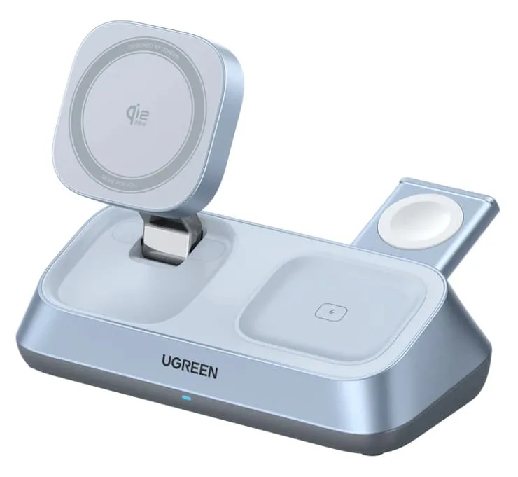 Дизайн беспроводной зарядной станции Ugreen Qi2 25 Вт MagFlow 3-in-1 (W711)