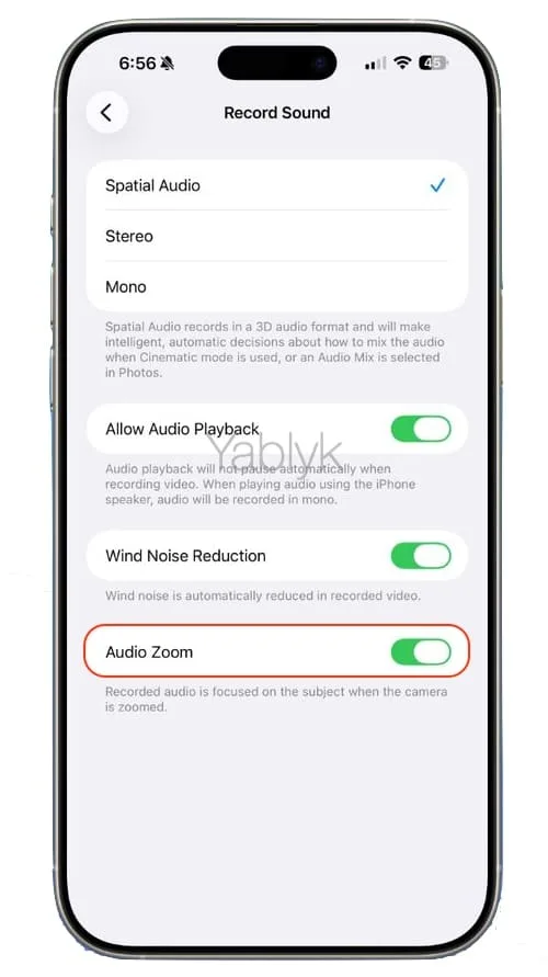 audio zoom camera app ios