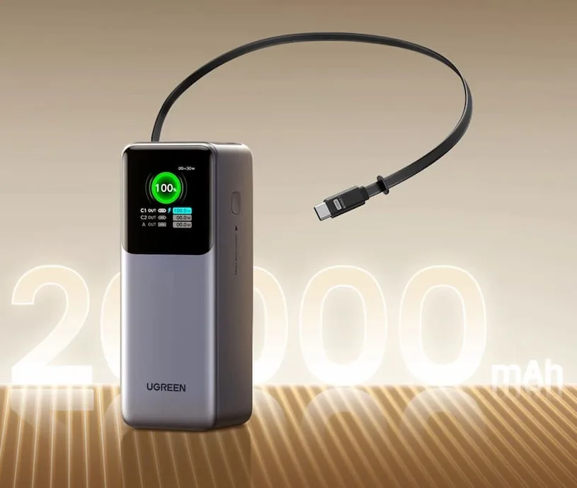 Обзор повербанка Ugreen Nexode 20 000 мАч с выдвижным кабелем, 165 Вт (PB726)