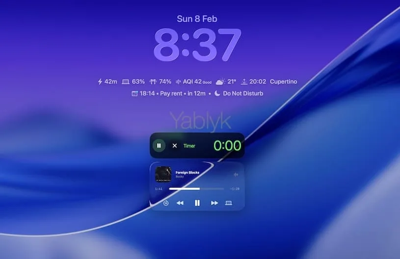 Виджеты экрана блокировки и Live Activities на Mac в приложении Atoll в macOS